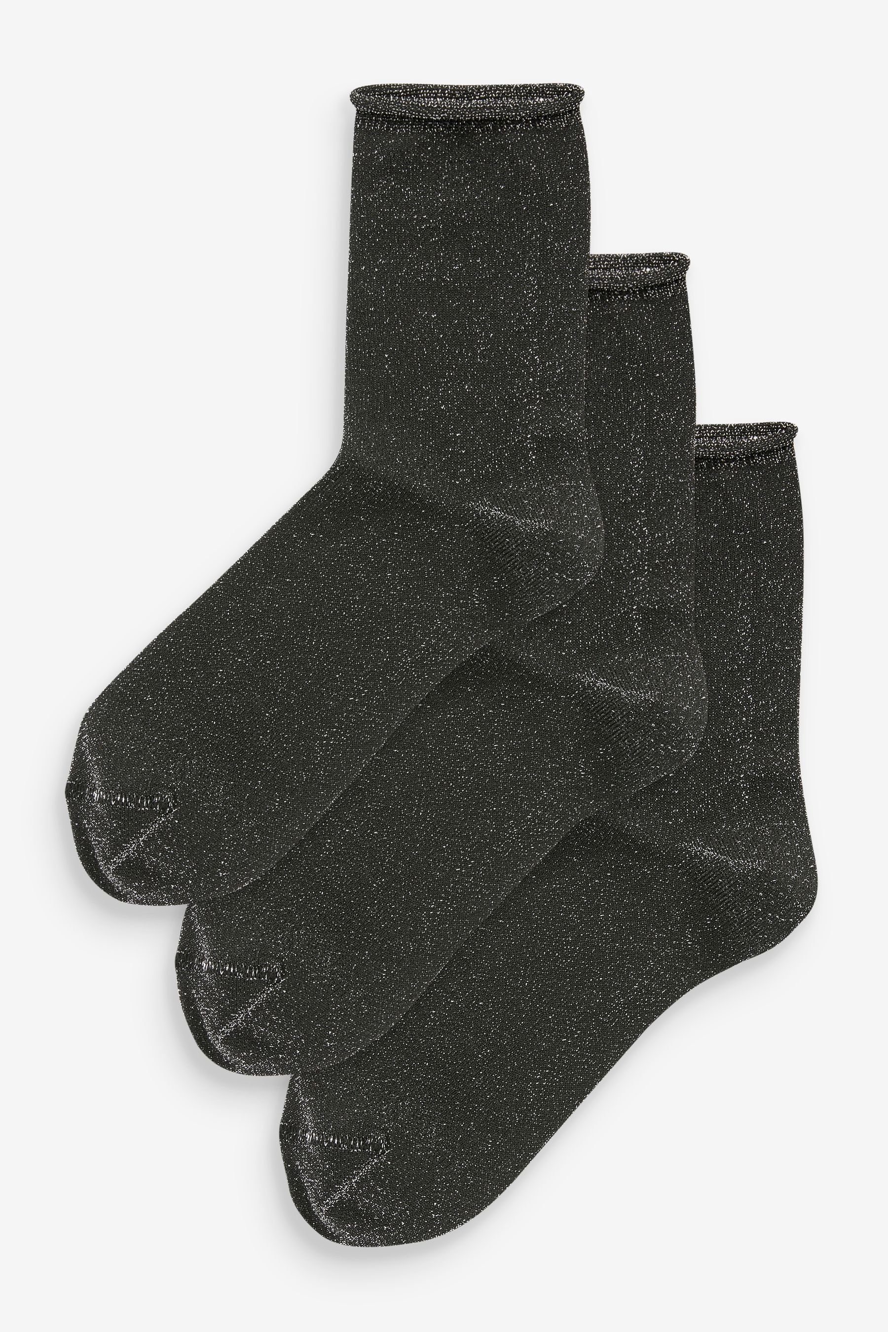 Next Kurzsocken Sockchen mit Glitzer-Effekt, 3er-Pack (1-Paar) Black with Silver