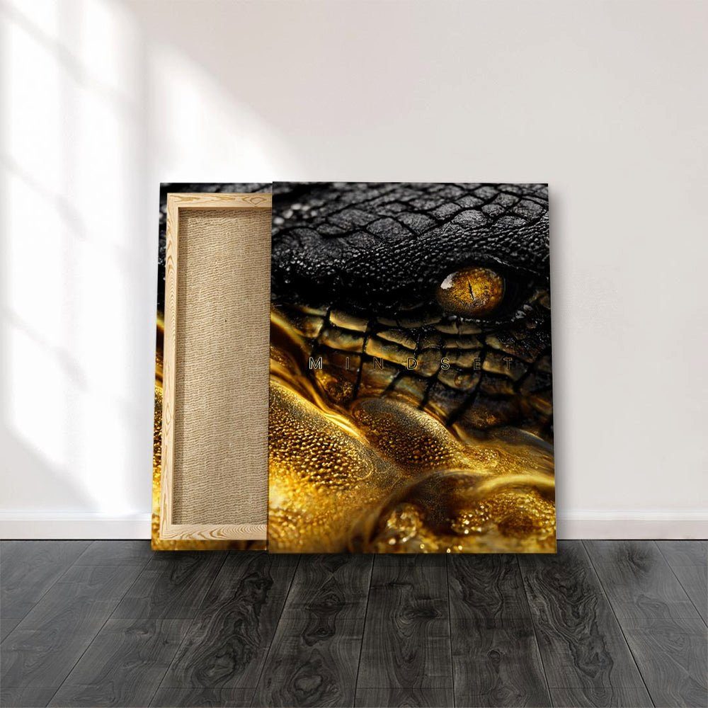 Leinwandbild, - - Mindset silberner Succe Gold Rahmen Leinwandbild Motivation DOTCOMCANVAS® - Premium Crocodile -