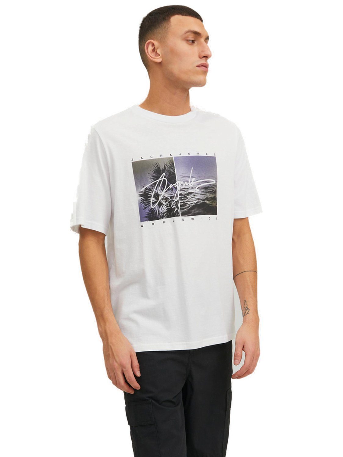 Jack & Jones T-Shirt JORSPLASH PHOTO (1-tlg) aus Baumwolle Bright White 12235522