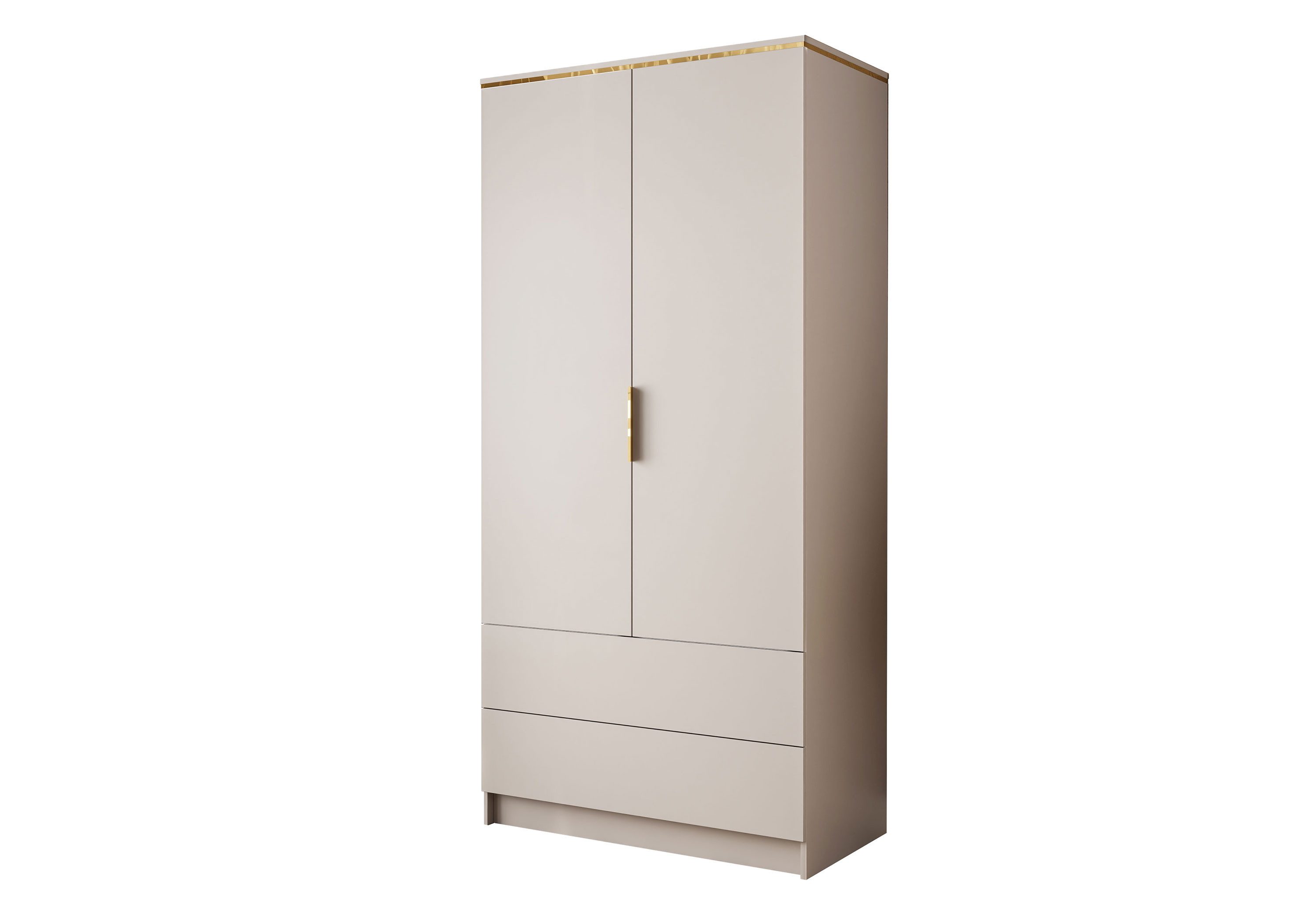 Lookway Kleiderschrank AURORA KASCHMIR 2D2S Drehtürenschrank mit Schubladen (Kleiderschrank mit stilvoller Umrandung in Goldoptik) 100x210x57