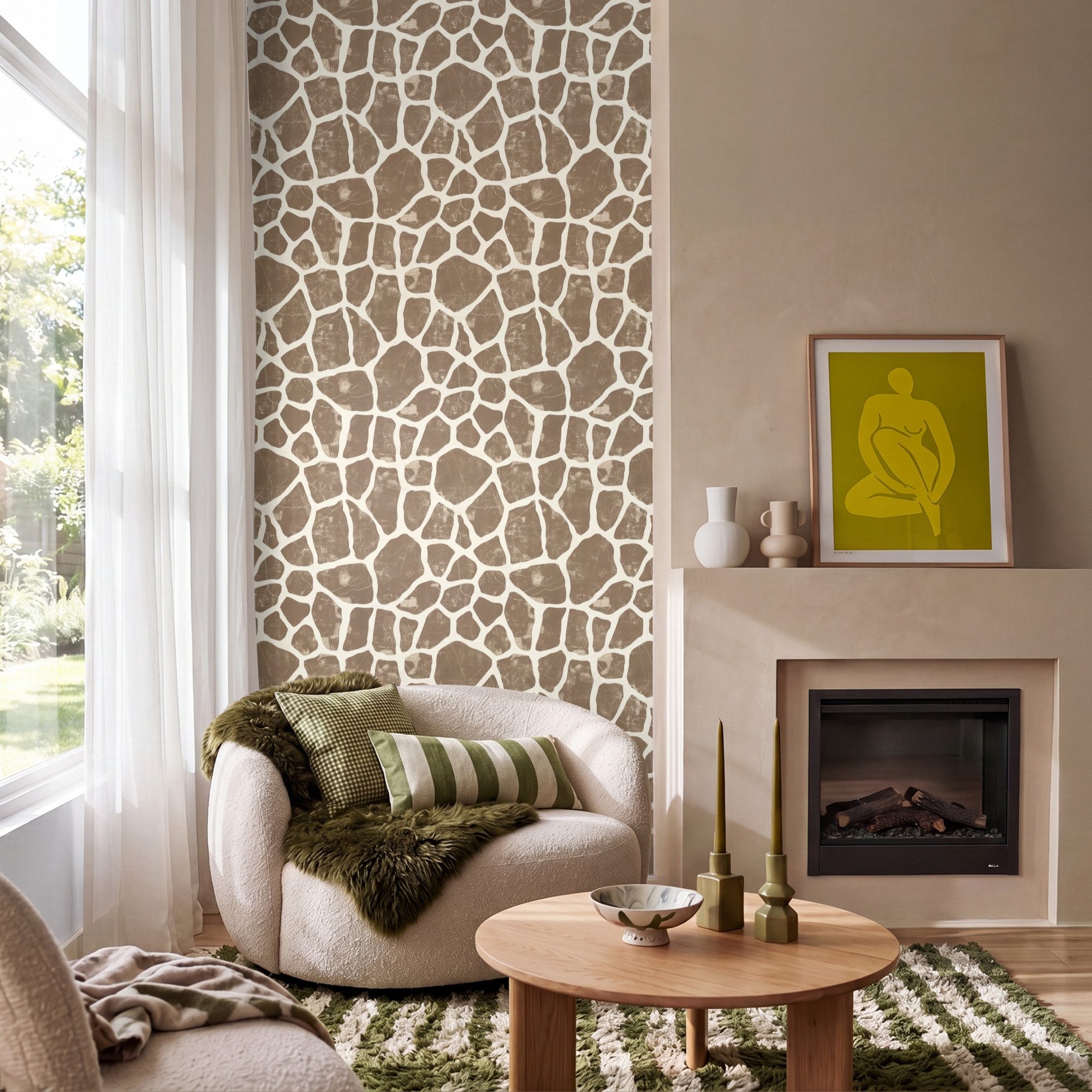 OnlyWow Fototapete Giraffe - Klassisch - Braun, Matt, bedruckt, Wandtapete, Schlafzimmer, Wanddekoration 100x220cm