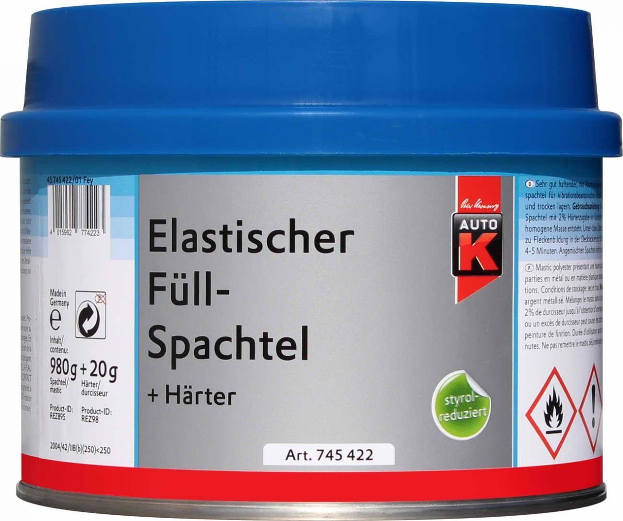 Auto-K Breitspachtel Auto-K + Härter Elastischer Füllspachtel 1000g