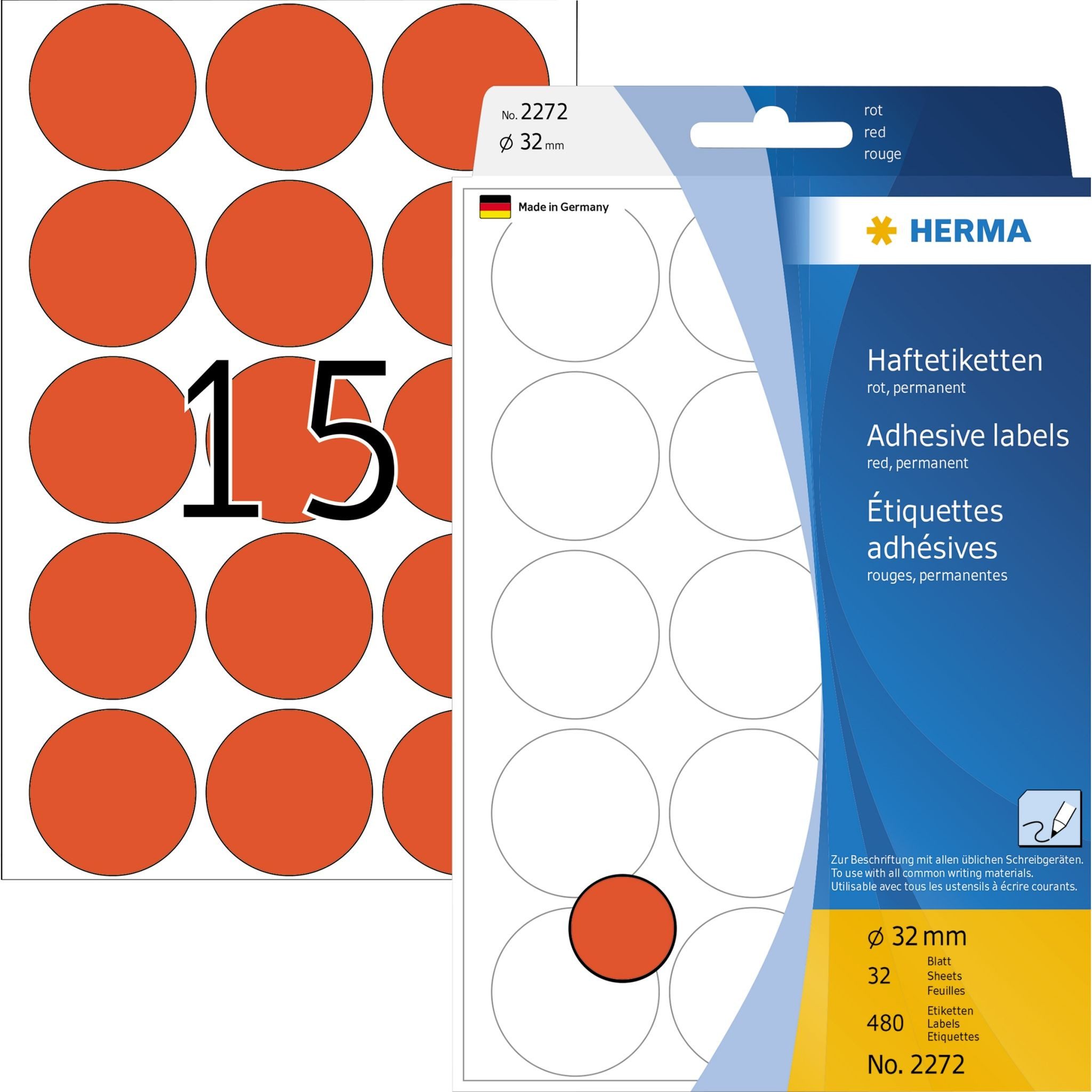 HERMA Moderationskoffer Herma Farbpunkte permanent haftend Ø 32 mm rot 480 Etik.