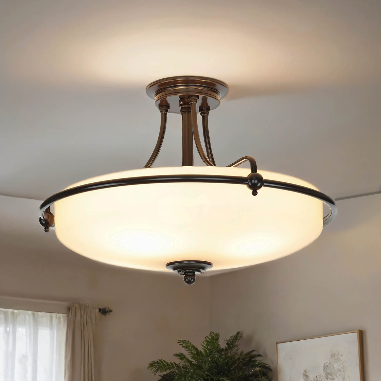 Licht-Erlebnisse Deckenleuchte ASPERO, ohne Leuchtmittel, Deckenlampe E27 Creme Bronze Glas Metall Jugendstil Beleuchtung