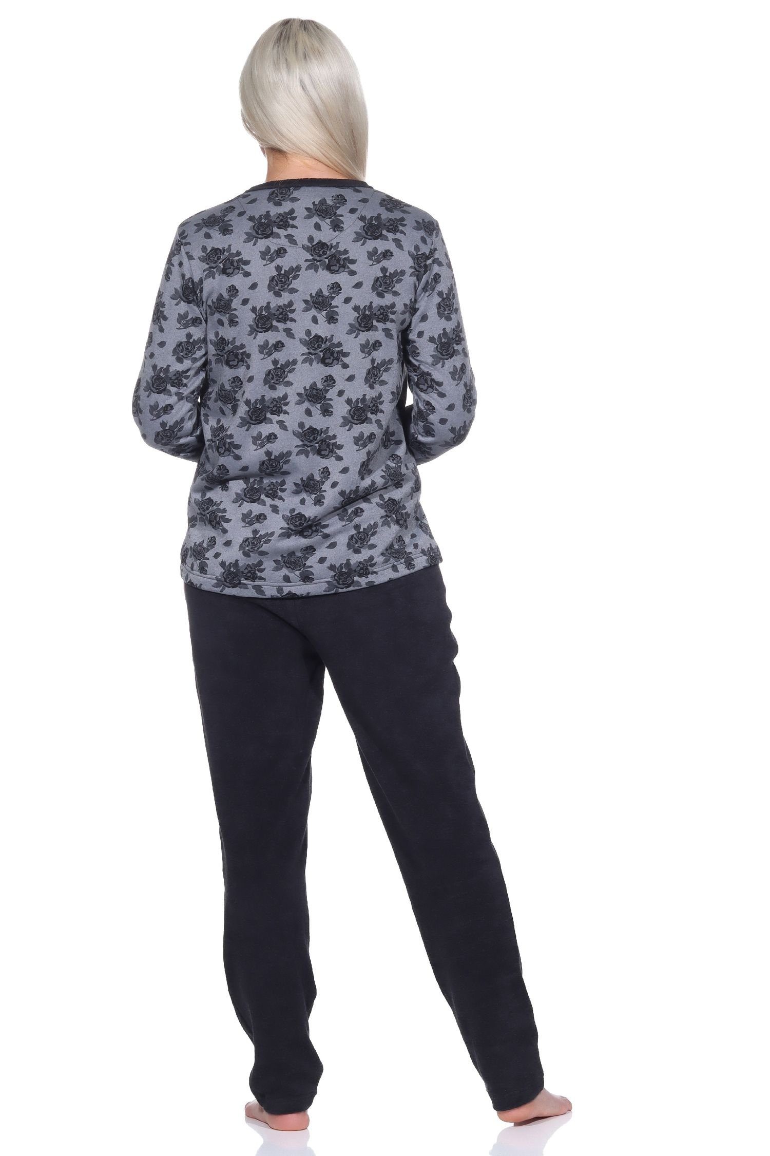 Pyjama Normann Frottee Schlafanzug- in erhältlich auch Damen dunkelgrau Übergrößen langarm