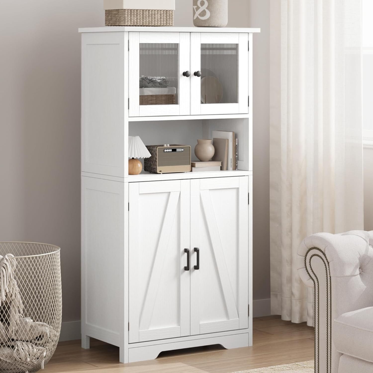 GarveeMore Hochschrank 128cm Badezimmerschrank mit 4 günstig online kaufen