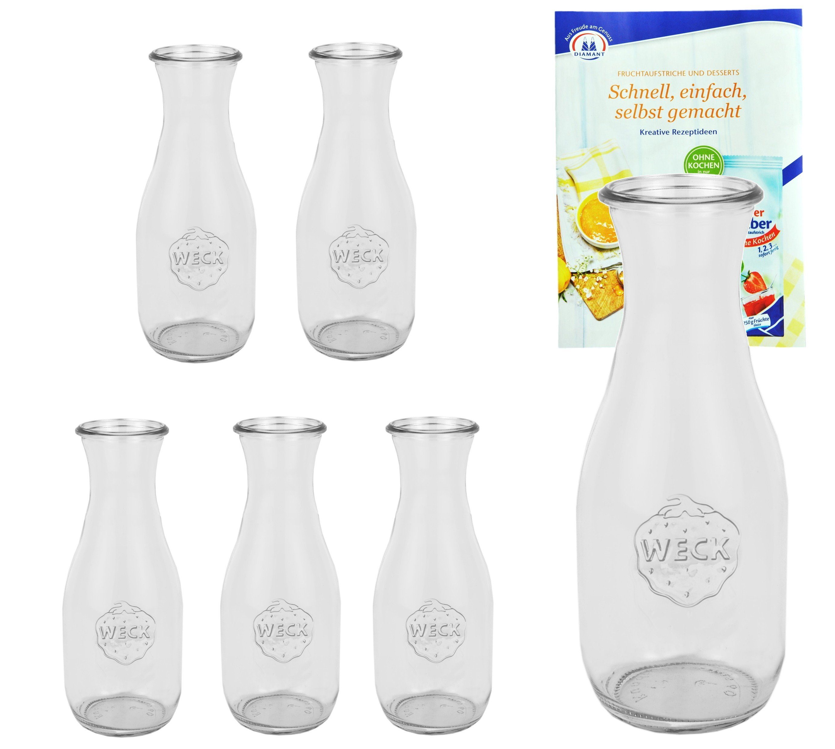 MamboCat Einmachglas 6er Set Weck Gläser 1062ml Saftflasche inkl. Gelierzauber Rezeptheft, Glas
