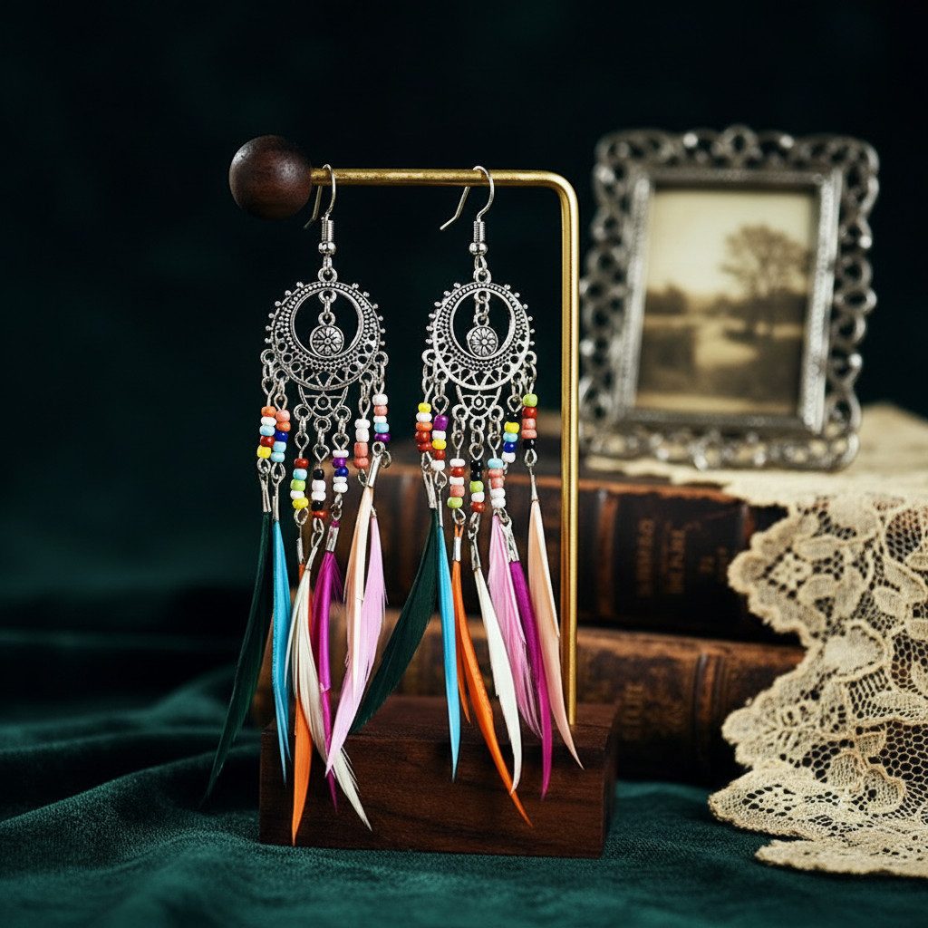 The Beauty House Ohrring-Set Boho Statement Ohrhänger Damen – Ethno Vintage Edelstein Schmuck