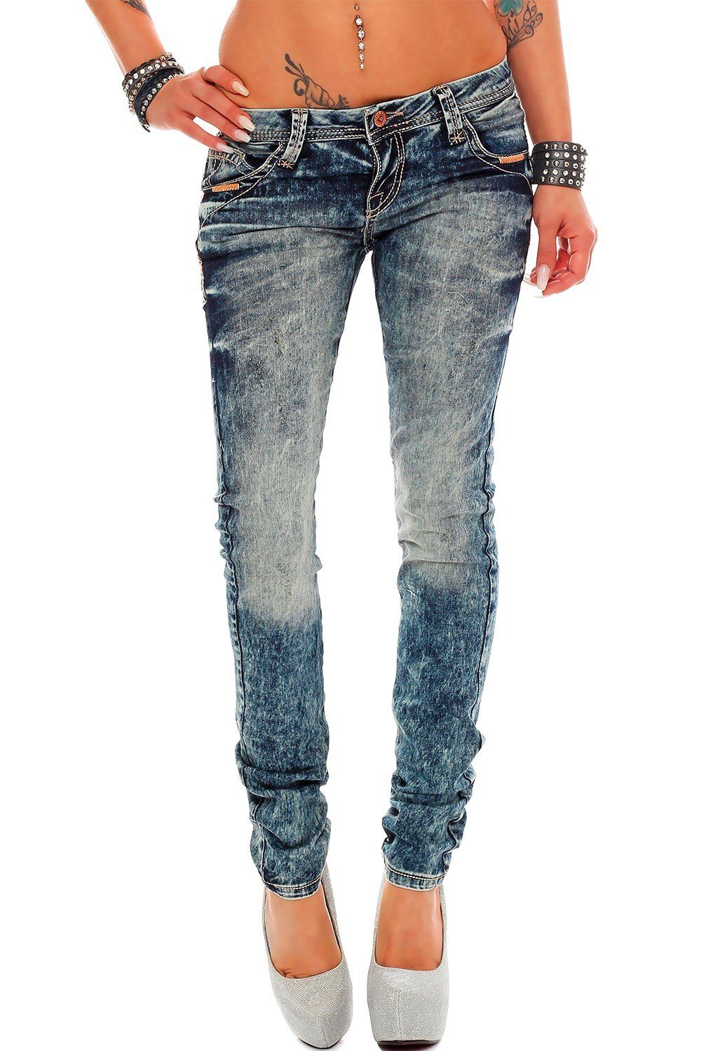 Cipo & Baxx Regular-fit-Jeans Damen Regular Fit Hose Stonewashed BA-WD222 (1-tlg) Coole Waschung Verzierte Gesäßtaschen