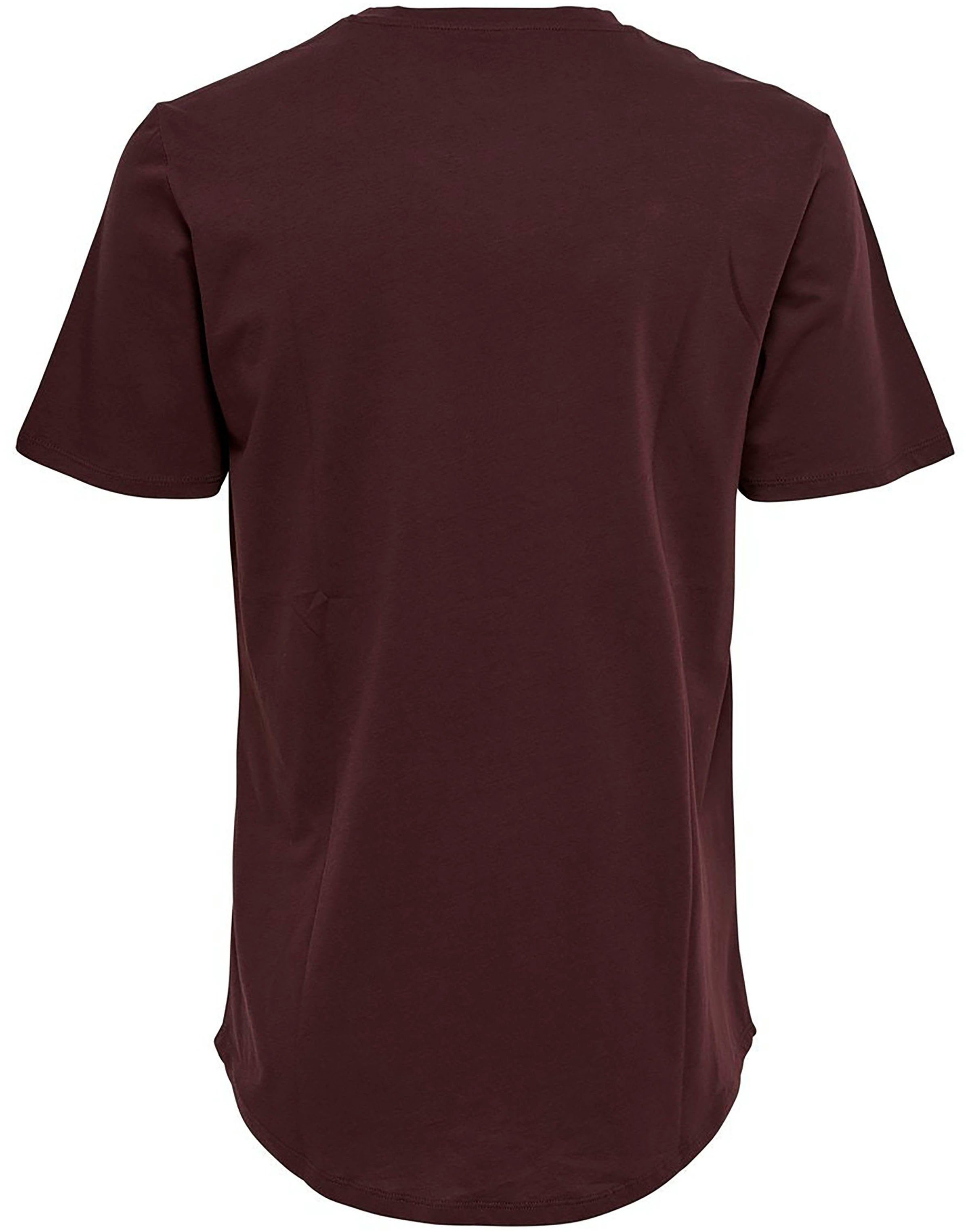 ONLY & SONS LONGY bordeaux Rundhalsshirt TEE ONSMATT