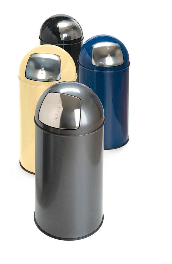 40L, Weiß Metall, Inneneimer PROREGAL® Mülleimer mit Abfallbehälter Grau & Pushdeckel aus