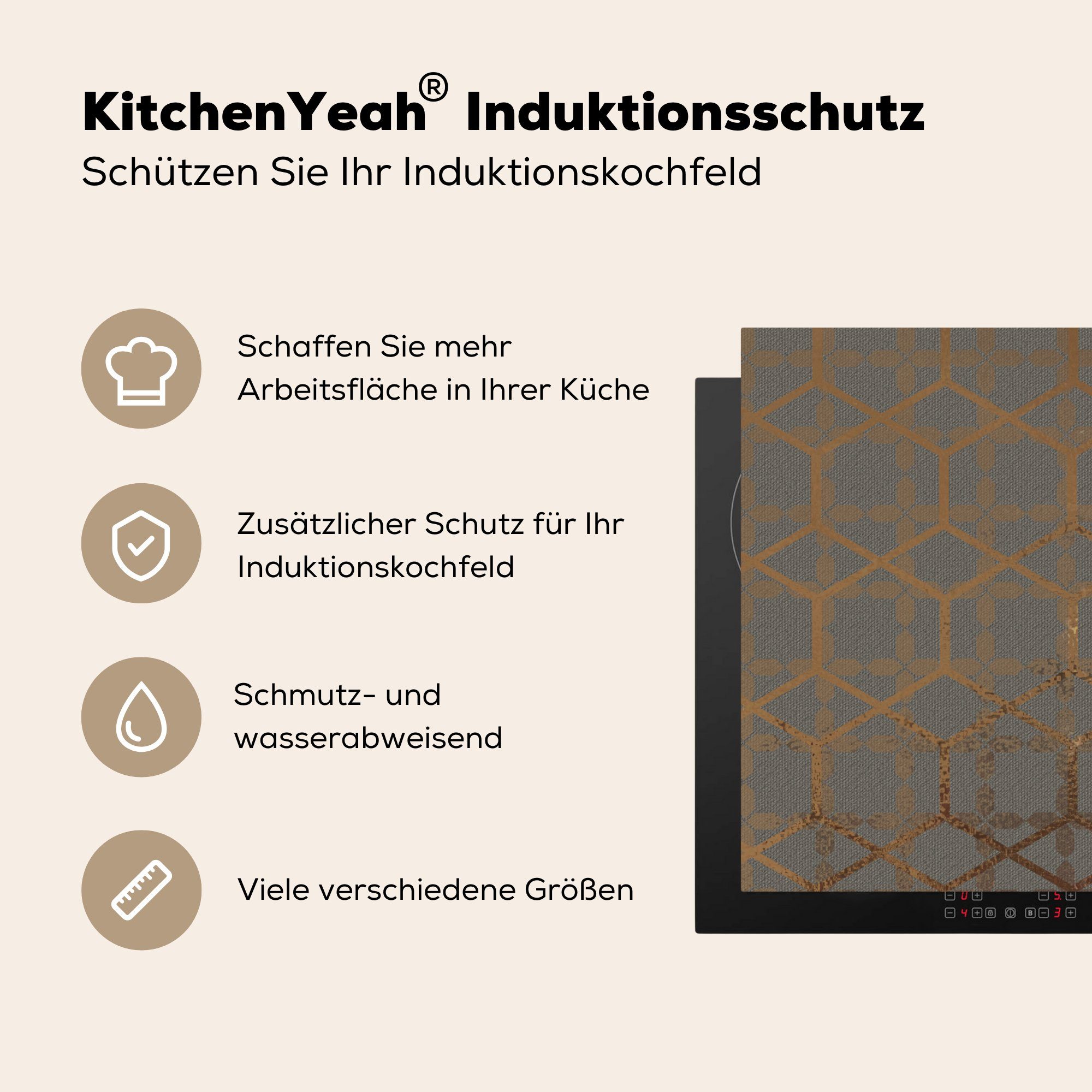 MuchoWow Herdblende-/Abdeckplatte Design tlg), Ceranfeldabdeckung, Sechseck (1 - 78x78 Grau, für küche Vinyl, cm, - Arbeitsplatte