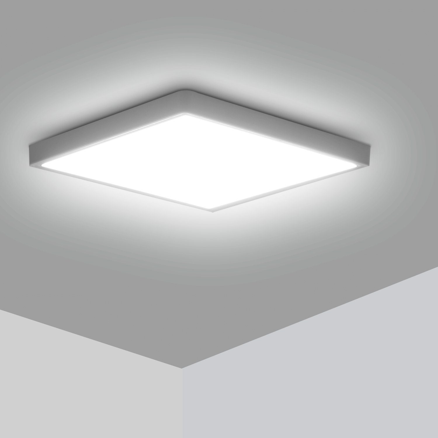 LETGOSPT Deckenleuchte LED Deckenleuchte Flat, Badezimmer, 6000K, ‎Kaltweiß, für Schlafzimmer Küche, LED integriert, Deckenlampe, LED IP44 24W Flur, LED fest 2400lm, Ultraflache Deckenlampe