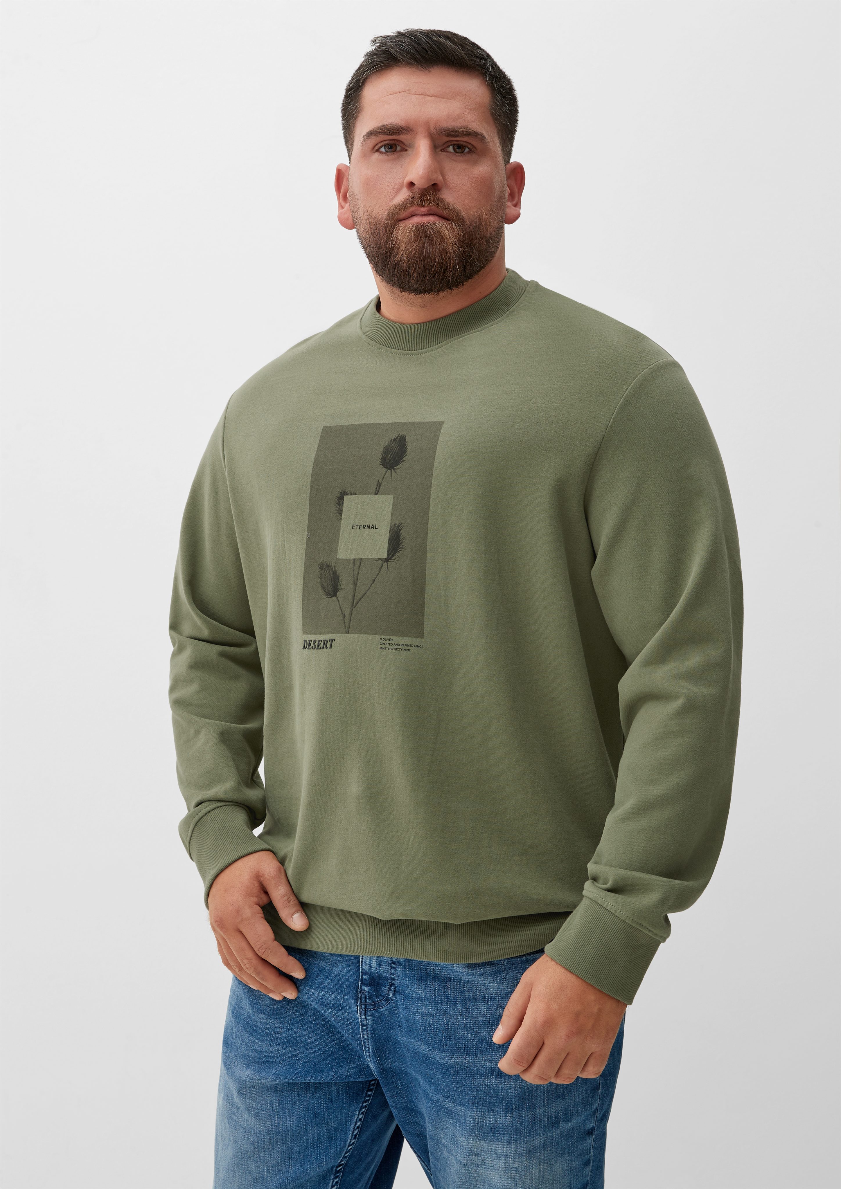 s.Oliver Sweatshirt Sweatshirt mit Frontprint olivgrün