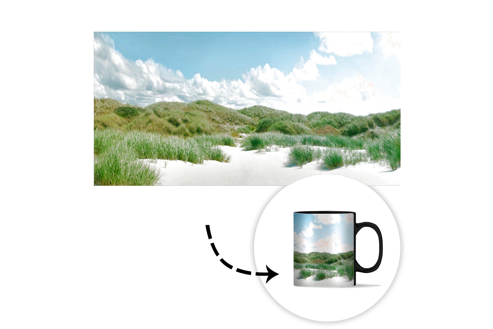 Teetasse, Kaffeetassen, Farbwechsel, - Zaubertasse, Keramik, Gras, Geschenk Tasse - MuchoWow Düne Strand