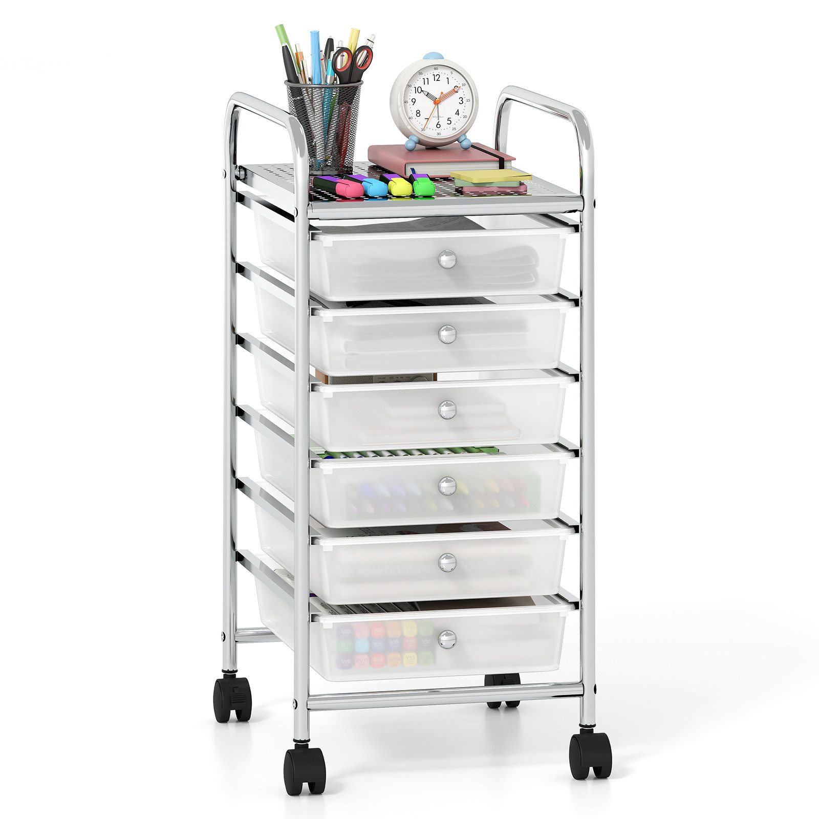 COSTWAY Rollwagen Metall Rollcontainer, mit 6 stapelbaren Schubladen