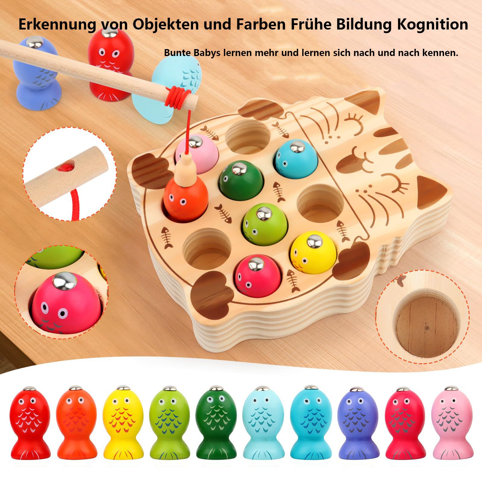 Flintry Lernspielzeug Montessori Spielzeug 2 in 1 Holz Magnetspiel, Angelspiel, Spielzeug ab 3 Jahre Angelspiel Magnetspielzeug Lernspielzeug – Bild 4 von 5