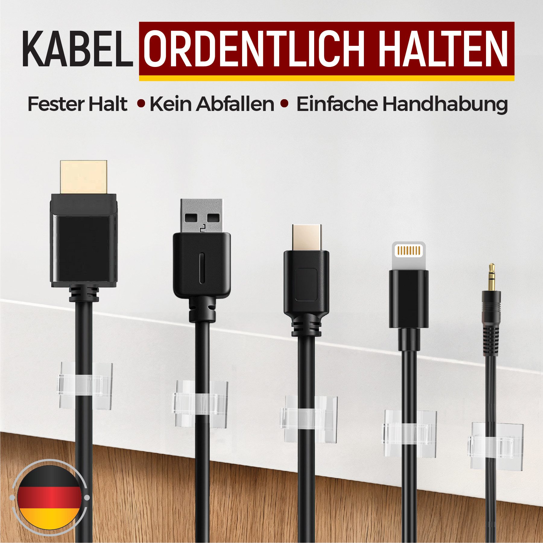 mucHome Kabelführung Kabelhalter selbstklebend 50 Stk transparent 10 Ersatzkleber, Kabelbefestigung für Lichterkette Indoor & Outdoor