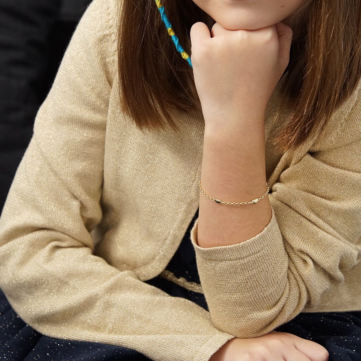 Materia Armkette Kinderarmband Herzen Gold SA-108, Sterlingsilber, vergoldet