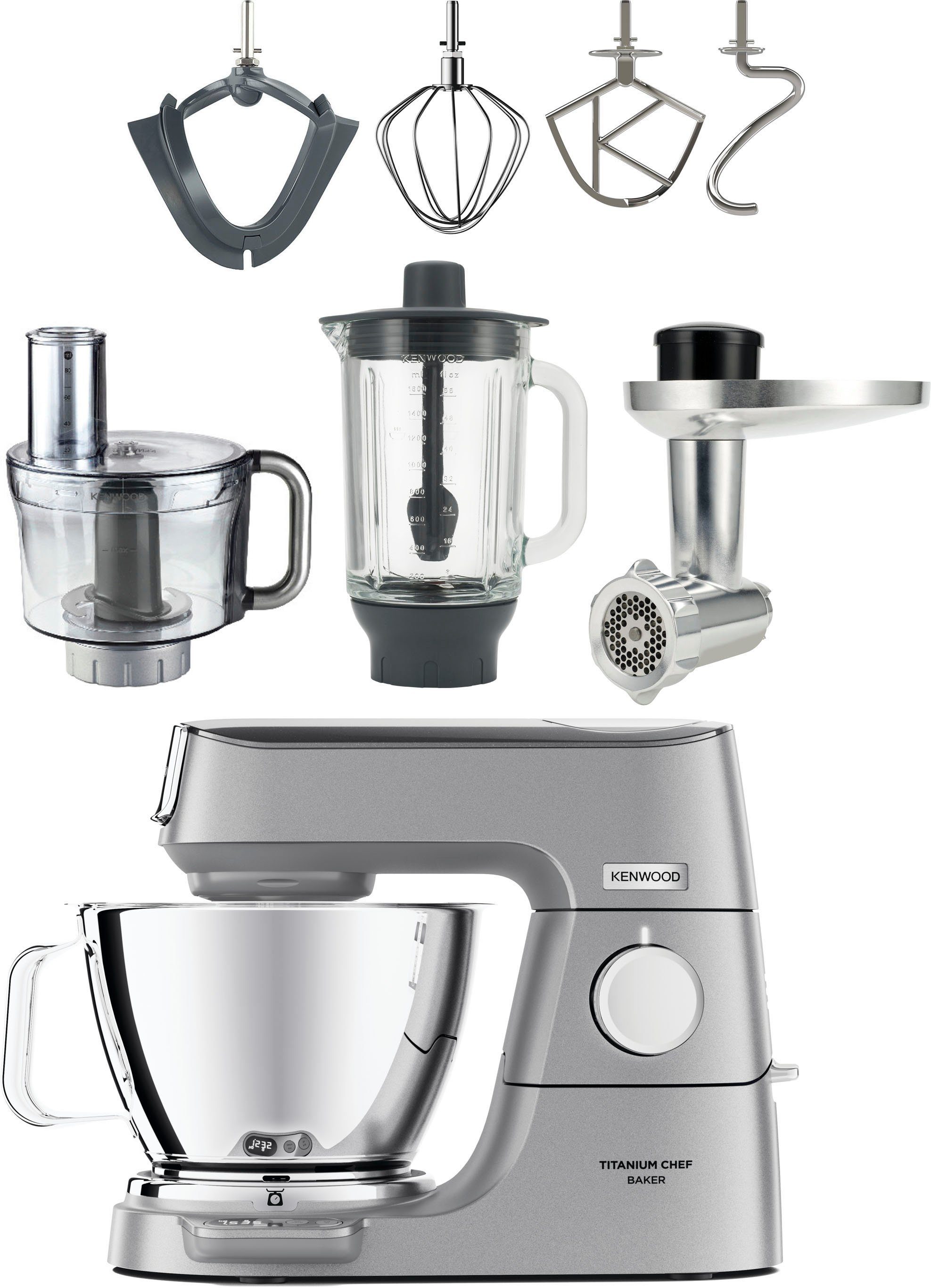 KENWOOD Küchenmaschine Titanium Chef Baker Waage KVC85.594SI, 1200 inkl. mit Zubehör, EasyWeigh integrierter W, l umfangreiches Schüssel, 5