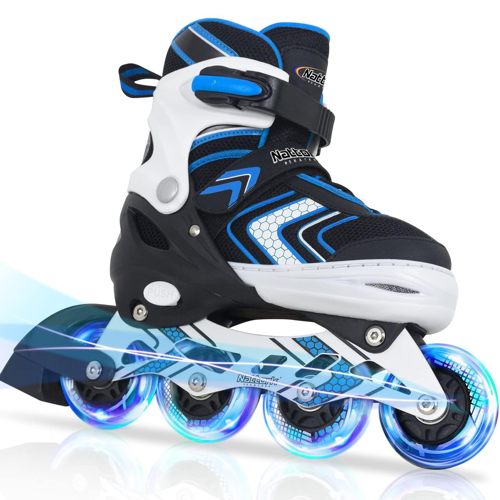 Nattork Inlineskates für Kinder, verstellbar in 4 Größen, ideal für Anfänger, Leuchtende Inline Skates für Jungen Mädchen, 32-36 EU/205-230 mm