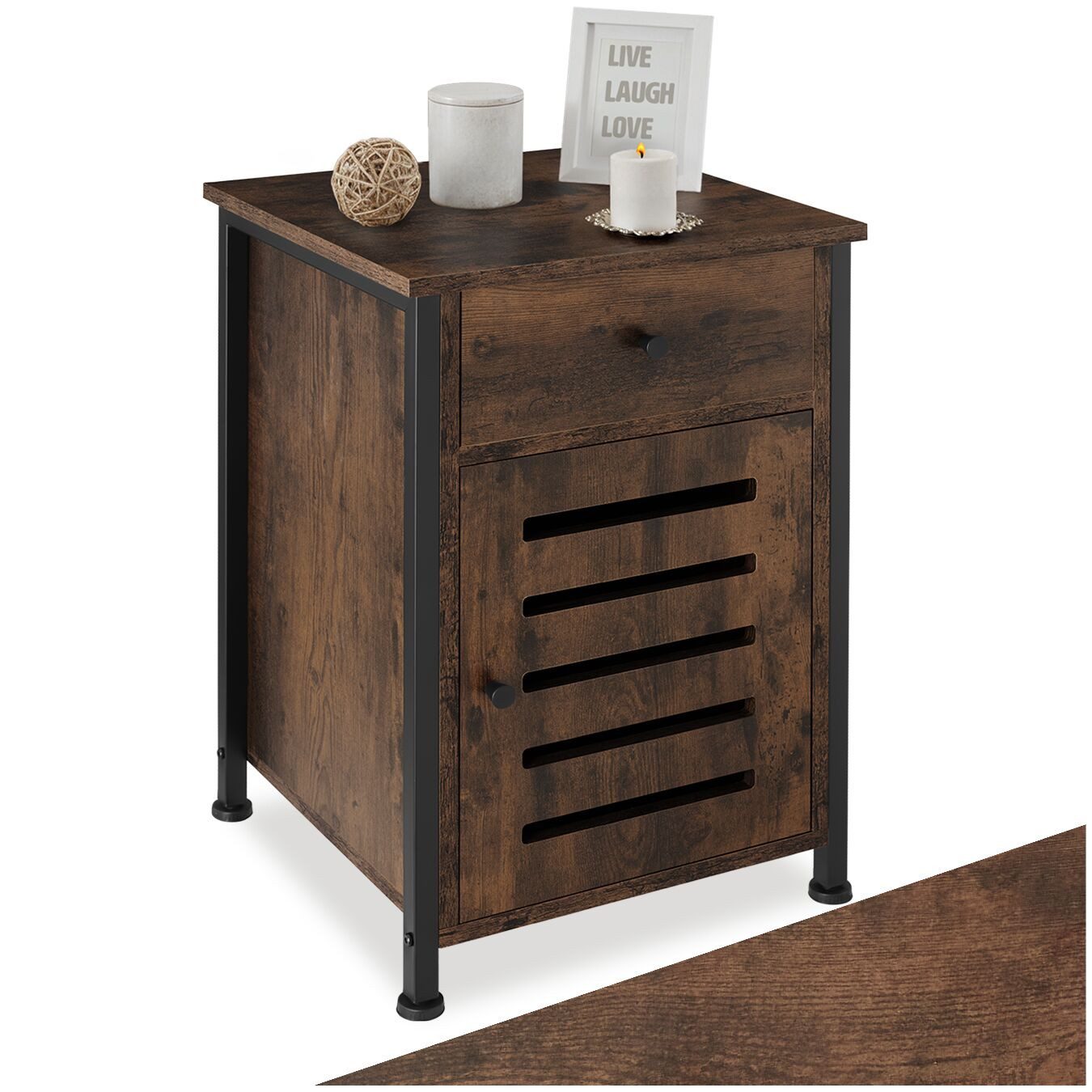 tectake Nachttisch Waterford (1-St., 3 tlg), Kompakter Nachttisch mit großzügiger Ablage im kantigen Fabrik-Stil