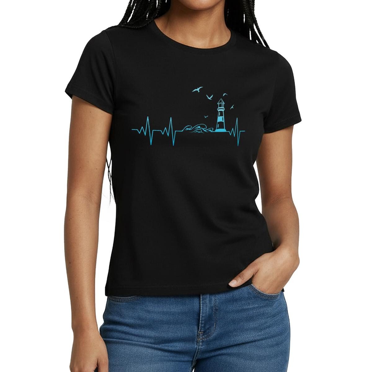 Spreadshirt T-Shirt Küste Meer Leuchtturm Herschlag EKG Moin Frauen T-Shirt günstig online kaufen