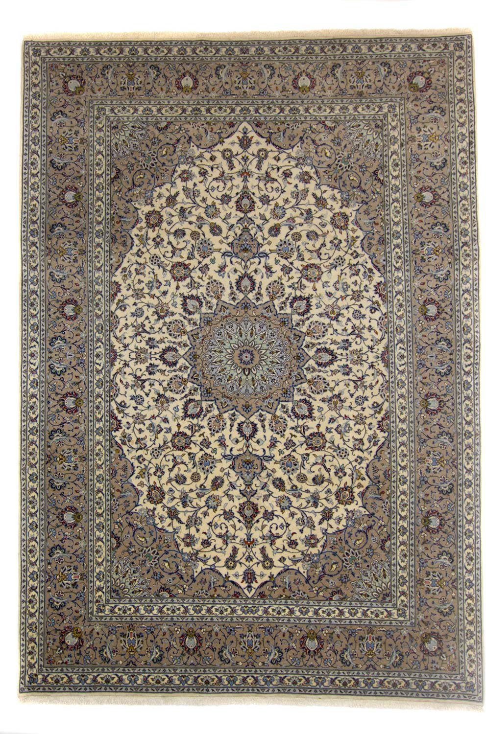 Wollteppich Keshan Medaillon Beige chiaro 360 x 248 cm, morgenland, rechteckig, Höhe: 10 mm, Unikat mit Zertifikat
