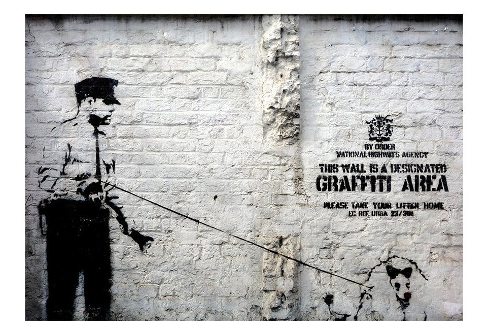 KUNSTLOFT Vliestapete Banksy's Police Poodle 2.5x1.75 m, halb-matt, lichtbeständige Design Tapete | Vliestapeten