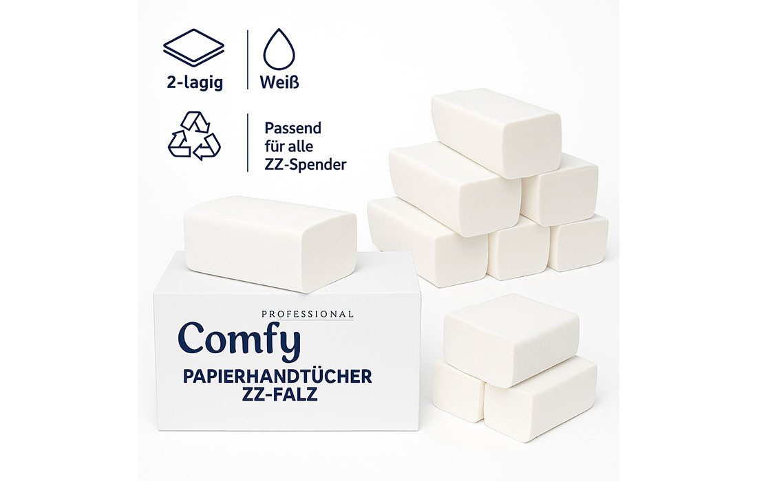 Lauroo Papierhandtuch Papierhandtücher 24×21 cm, 3750 Blatt, 2-lagig, Falthandtücher (3750-St), ZZ/V-Falz – saugstark & reißfest für Küche, WC & Gewerbe
