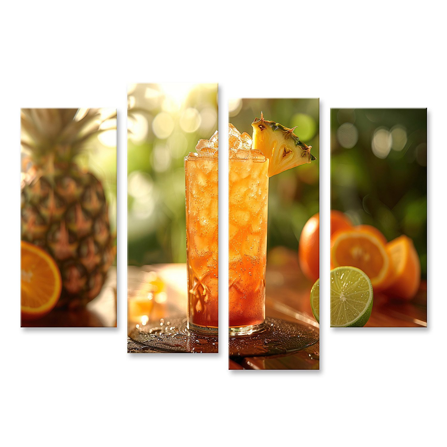 islandburner Leinwandbild Exotischer Rum-Punsch mit Ananas-, Orangen-, Limettens im Vergleich
