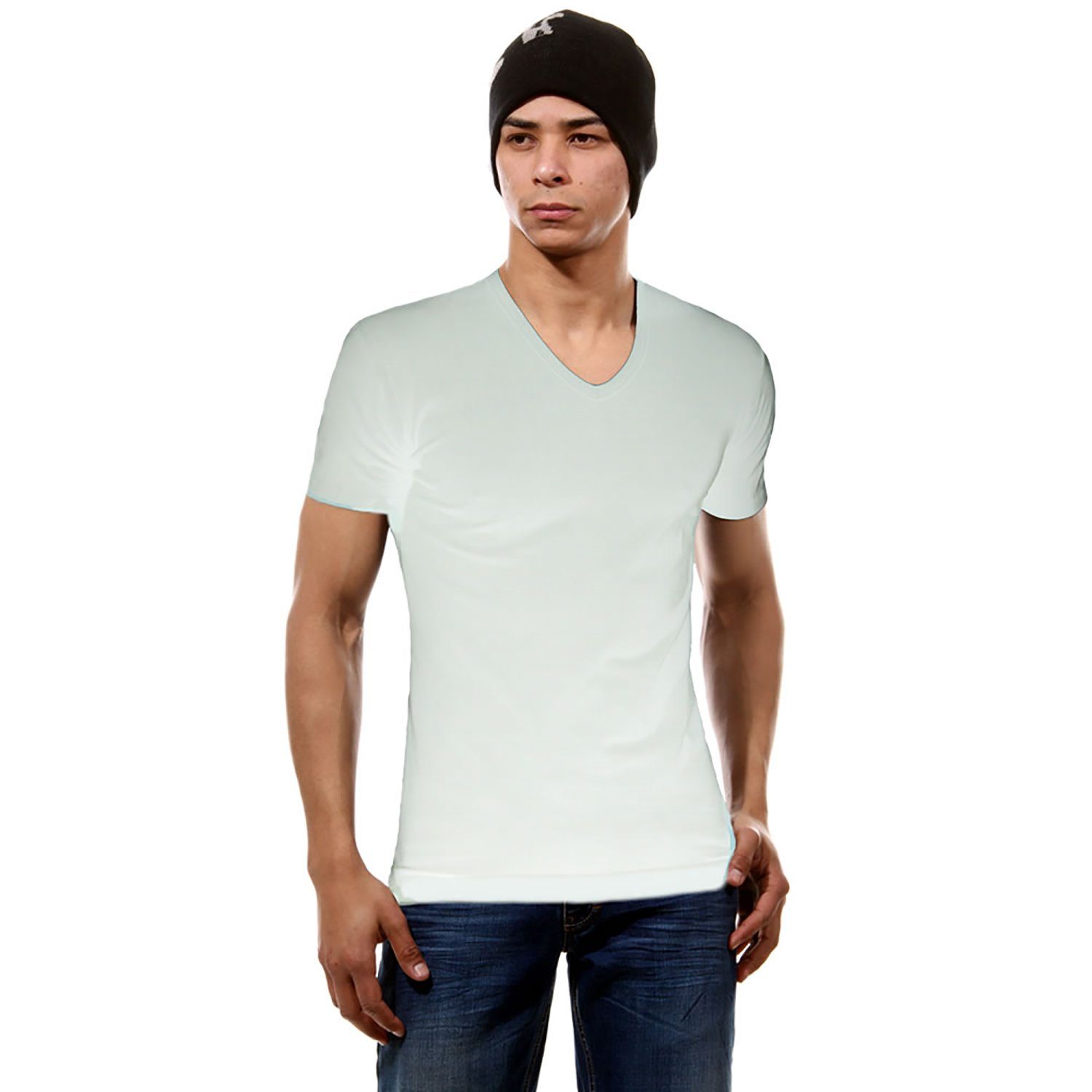 Sympatico T-Shirt V-NECK Herren Shirt Soft (4-er Super Packung, 4er-Pack, Preis) weiß ein 4 Preis 4 4er Stück Stück Sparpack, Pack ein