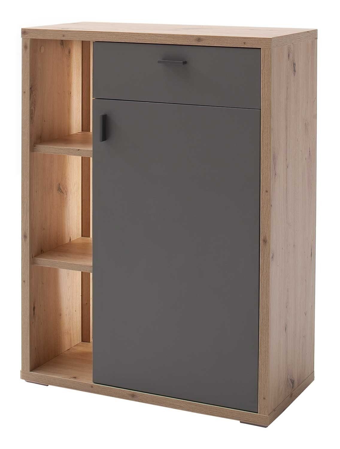 x 1 furniture Tür, LIZZANO, 103 1 B Grau Balkeneiche Dekor, cm, Fächern mit matt, H 3 76 Schuhschrank MCA und Schublade