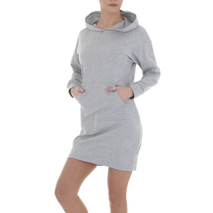 Ital-Design Shirtkleid Damen Freizeit Kapuze Stretch Minikleid in Grau