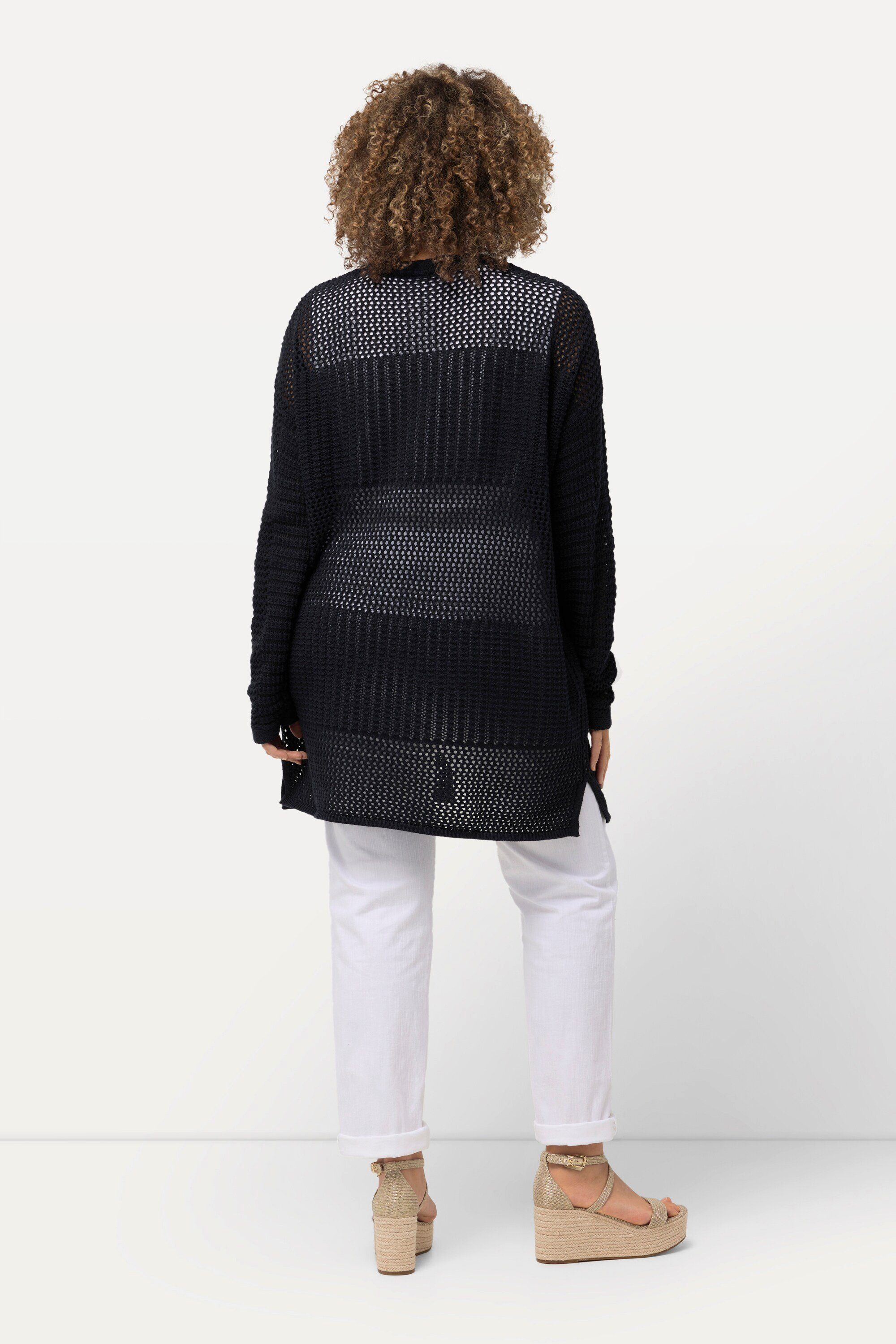 Ulla Popken Strickjacke Strickjacke Lochstrick Oversized V-Ausschnitt