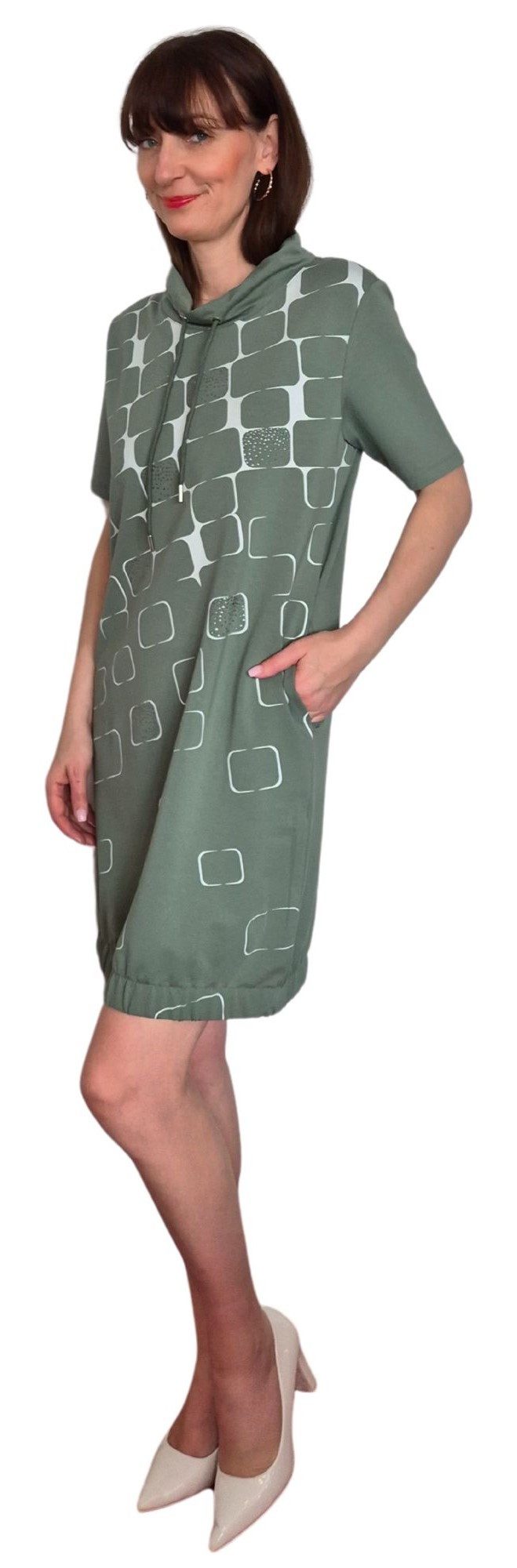 Estefania for woman Shirtkleid Kurzarm Sweatkleid mit abstrakten Muster mit Strassbesatz