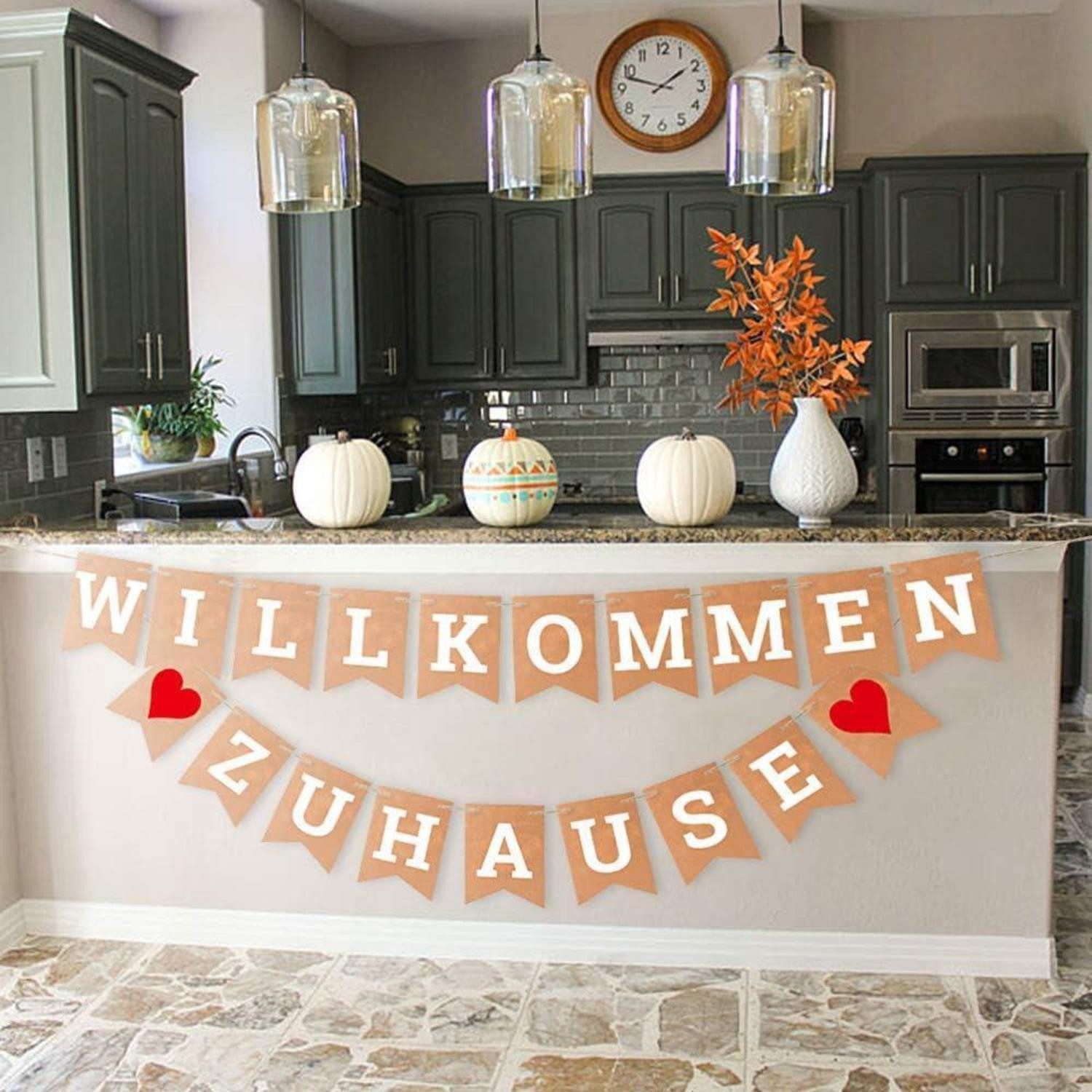 LuxusKollektion Wimpelkette Banner Willkommen Zuhause Girlande 19 Wimpel 2 Juteseile 3m Braun – Bild 3 von 5