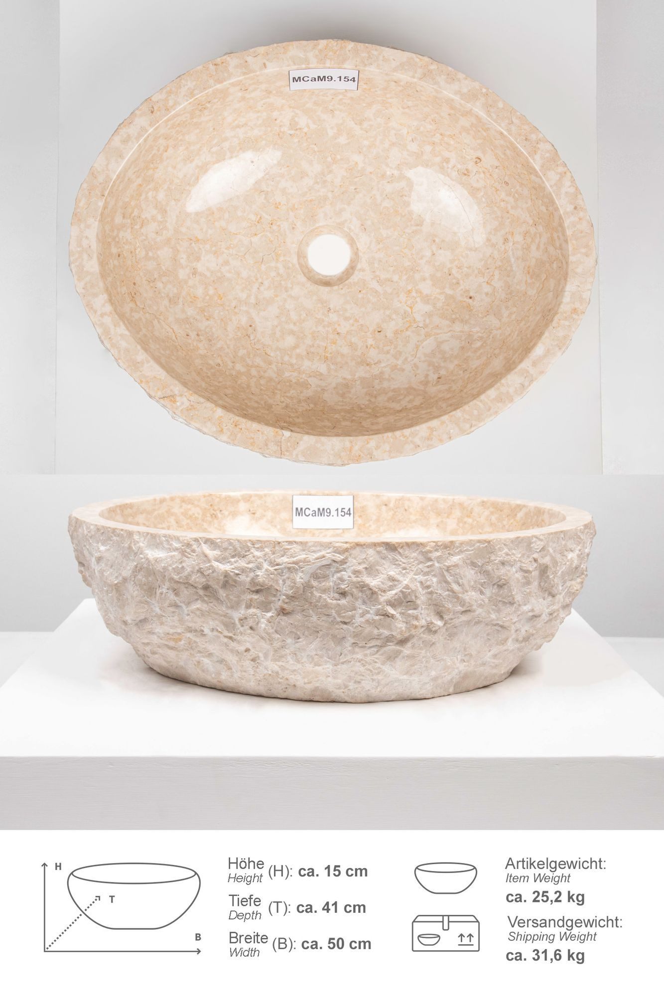 wohnfreuden Aufsatzwaschbecken Erosi Marmor Waschbecken 50 cm creme (Kein S günstig online kaufen