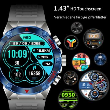 HYIEAR Smartwatch, 1,43", IP67 wasserdicht, mit schwarzer Geldbörse Smartwatch, 2-tlg., Wird mit USB-Ladekabel geliefert., Sportarmbänder, Fitnessuhren, individuelle Zifferblätter
