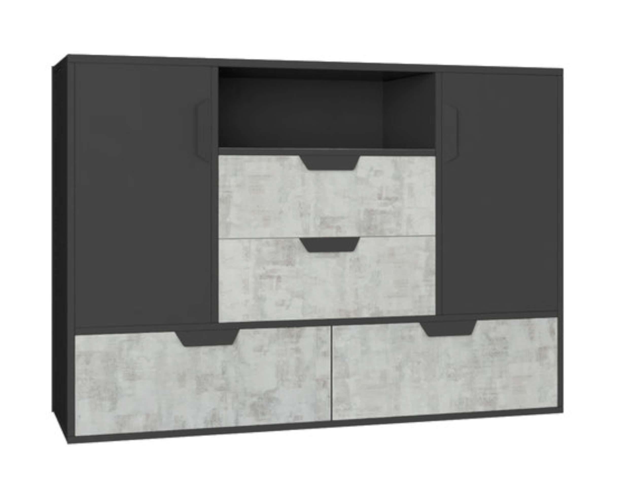 Stylefy Kinderkleiderschrank Krona Stauraum, Design Kinderschrank) mit Graphit Enigma Schubladen, FSC-Zertifizierung, Modern (Sideboard, viel