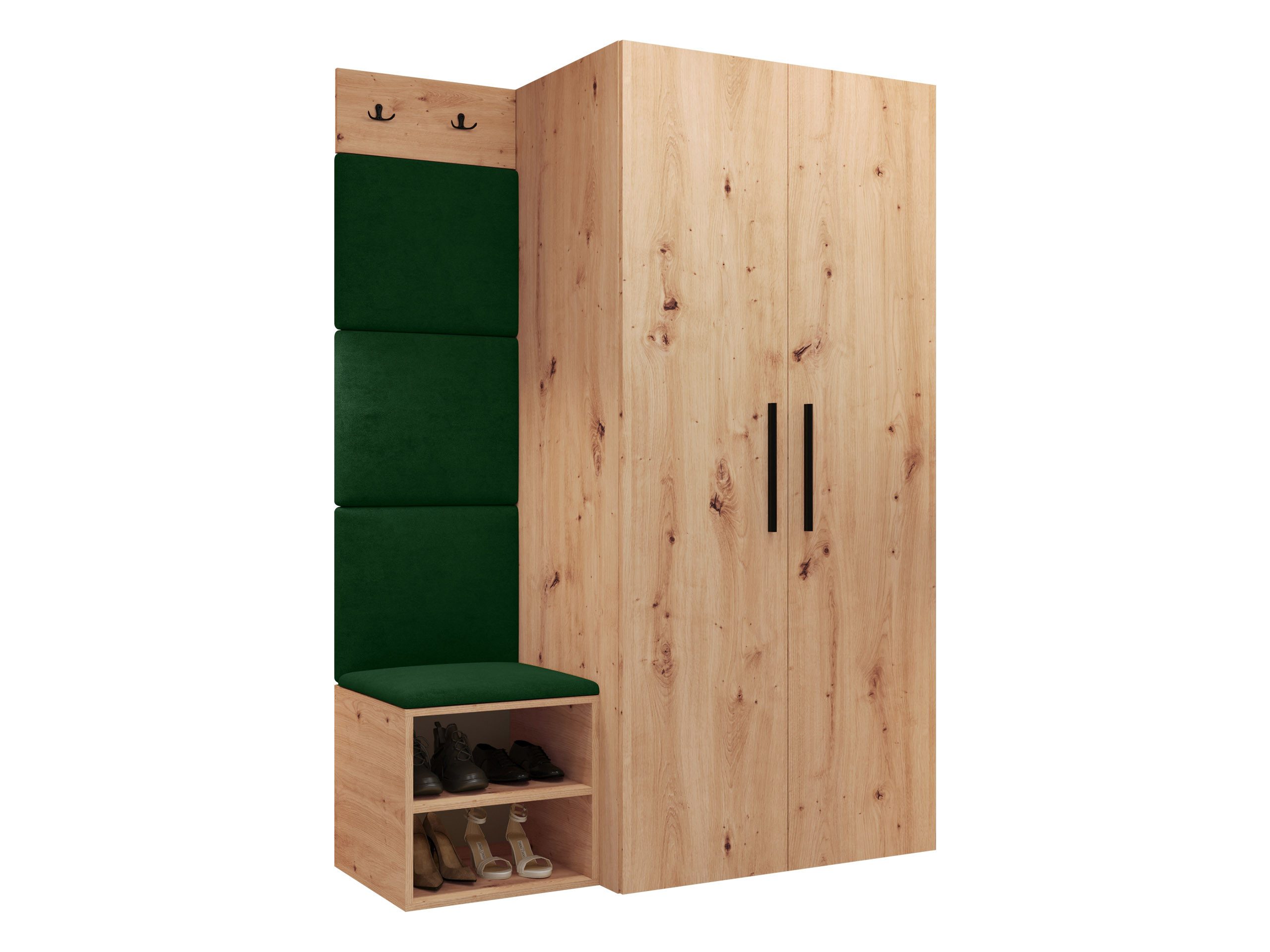 MIRJAN24 Garderoben-Set Medi IV, (Drehtürenschrank, Schuhschrank, 4x Paneel 42x42), 2 Kleiderhaken für Kleidung