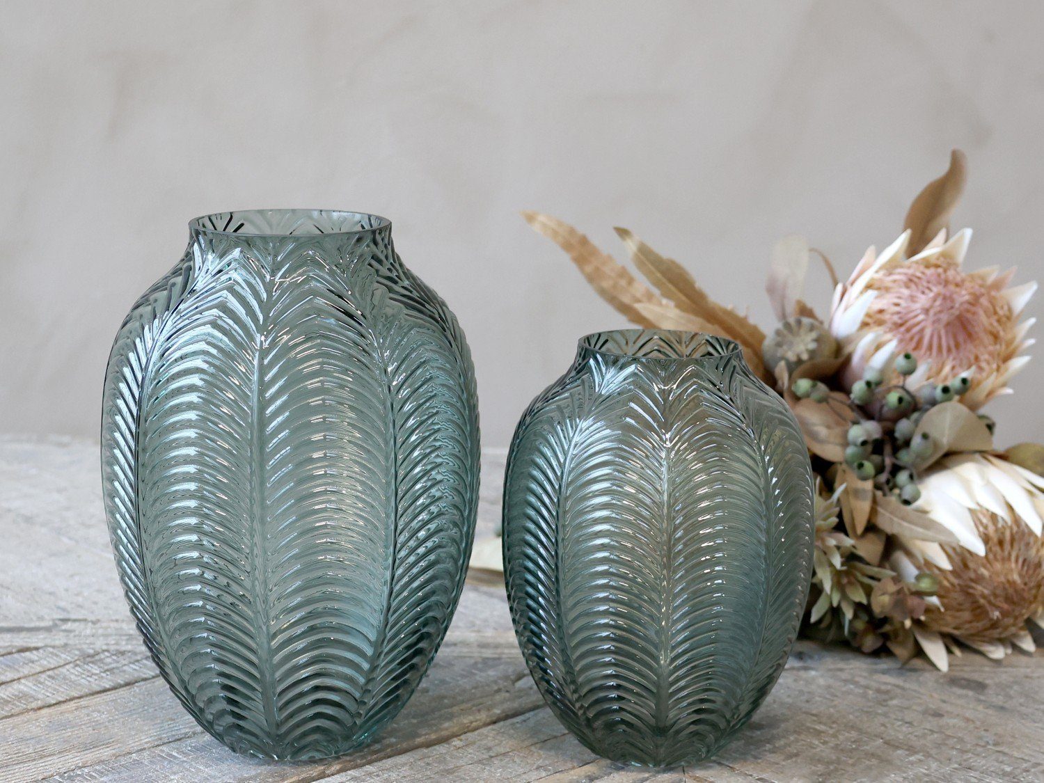 Chic Antique Dekovase Vase St) Blattmuster (1 cm H25/D18 salbei m. grün