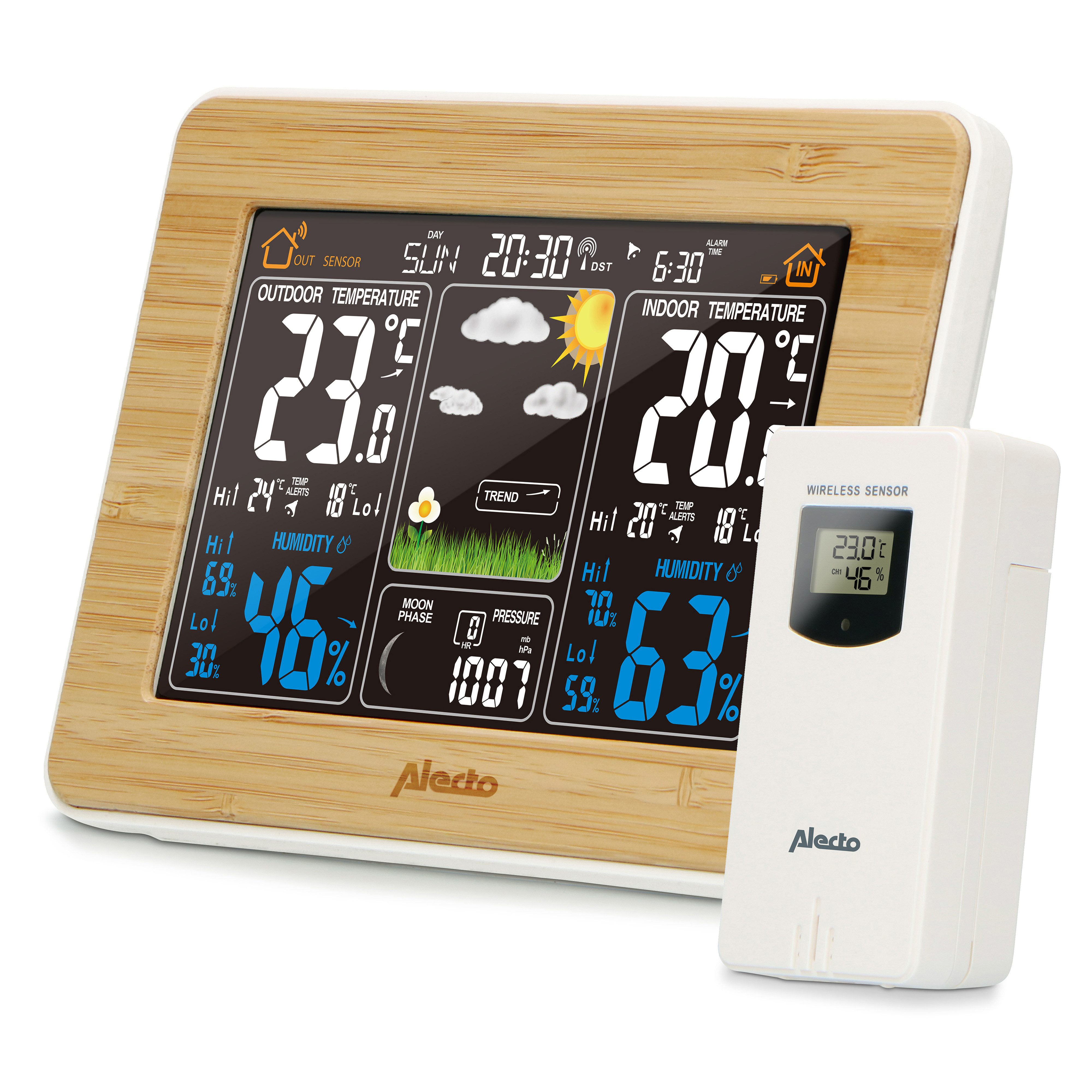 Alecto WS-1560 Wetterstation (Bambus-Design, Wetterdatenanzeige, Eiswarnung für die Nutzung zuhause)