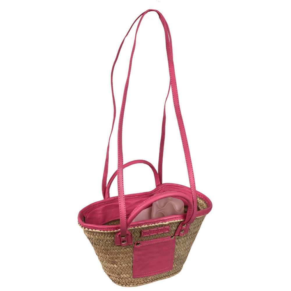 NATUREHOME Handtasche Palmblatt Tasche mit rosa Leder