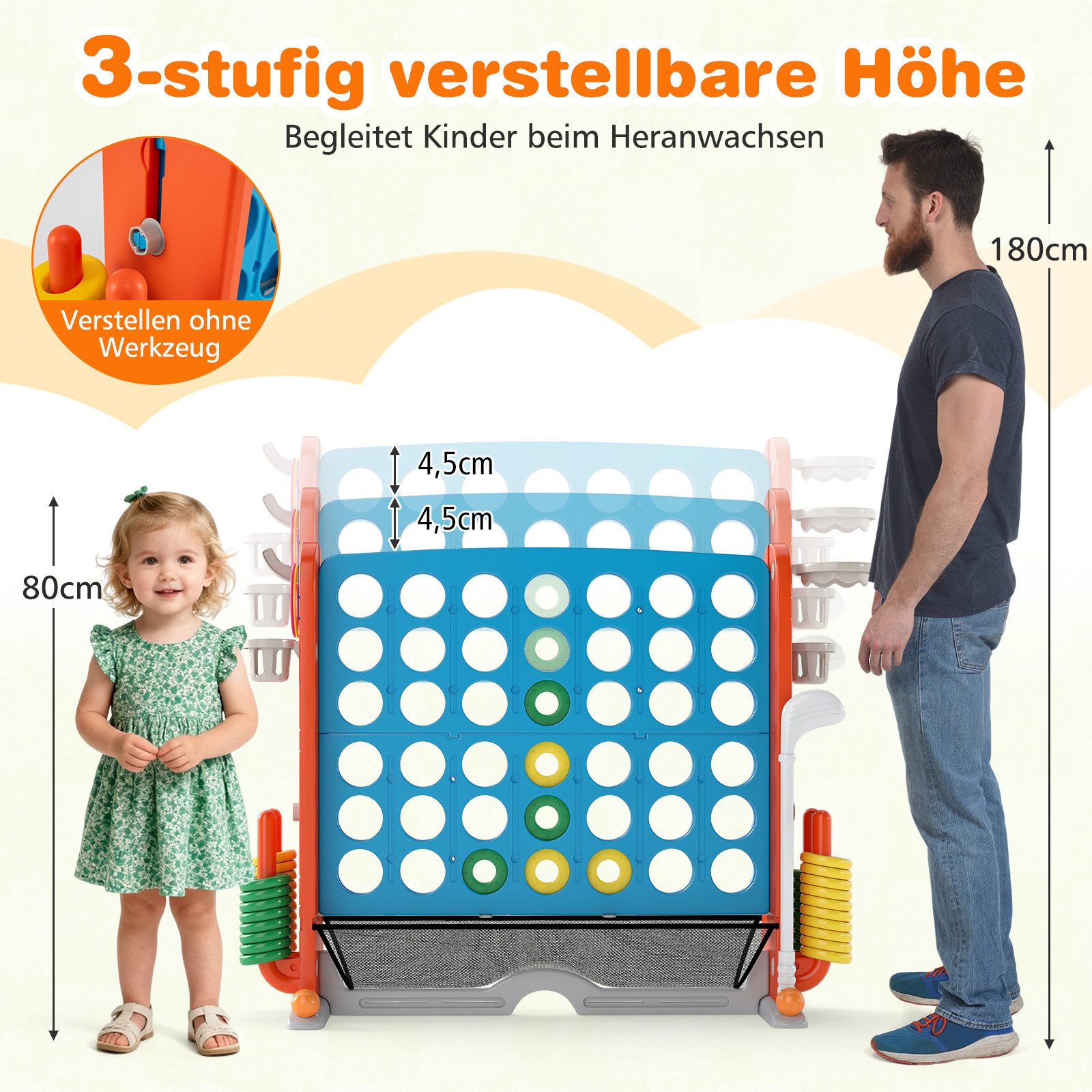 COSTWAY Spiel, 4 in Einer Reihe Strategiespiel, höhenverstellbar