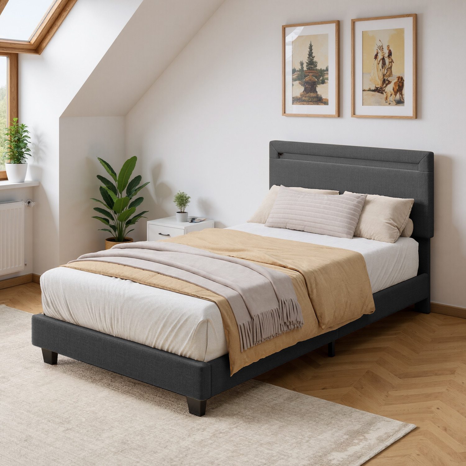 Bealife Polsterbett lsterbett Einzelbett,Bettgestell mit Kopfteil, Lichtleiste (2 Modelle (90x200, 120x200)