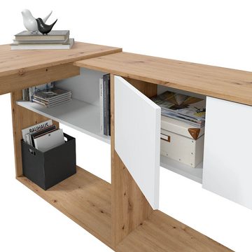 freiraum Schreibtisch Duo, in Nodi-Eiche / Artik-Weiß - 108x140x70 (BxHxT)