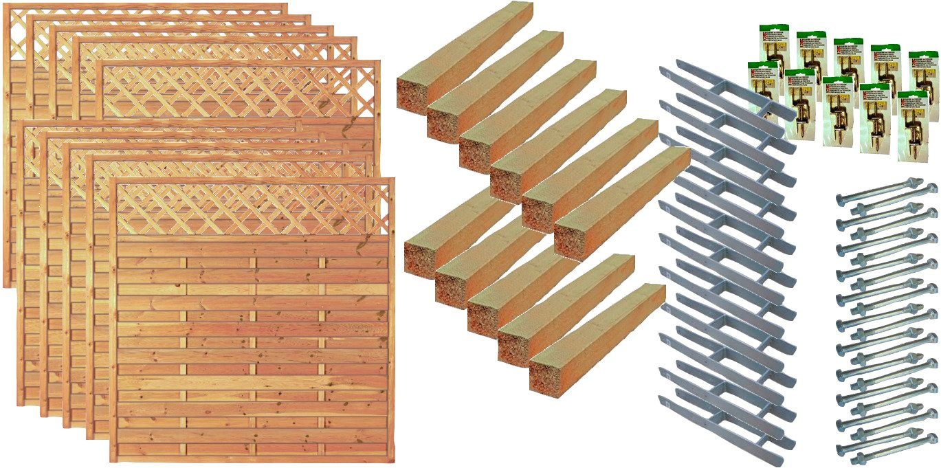 Tetzner & Jentzsch Dichtzaun Memphis 8, (Set), 10 Elemente, LxH: 1899x180 cm