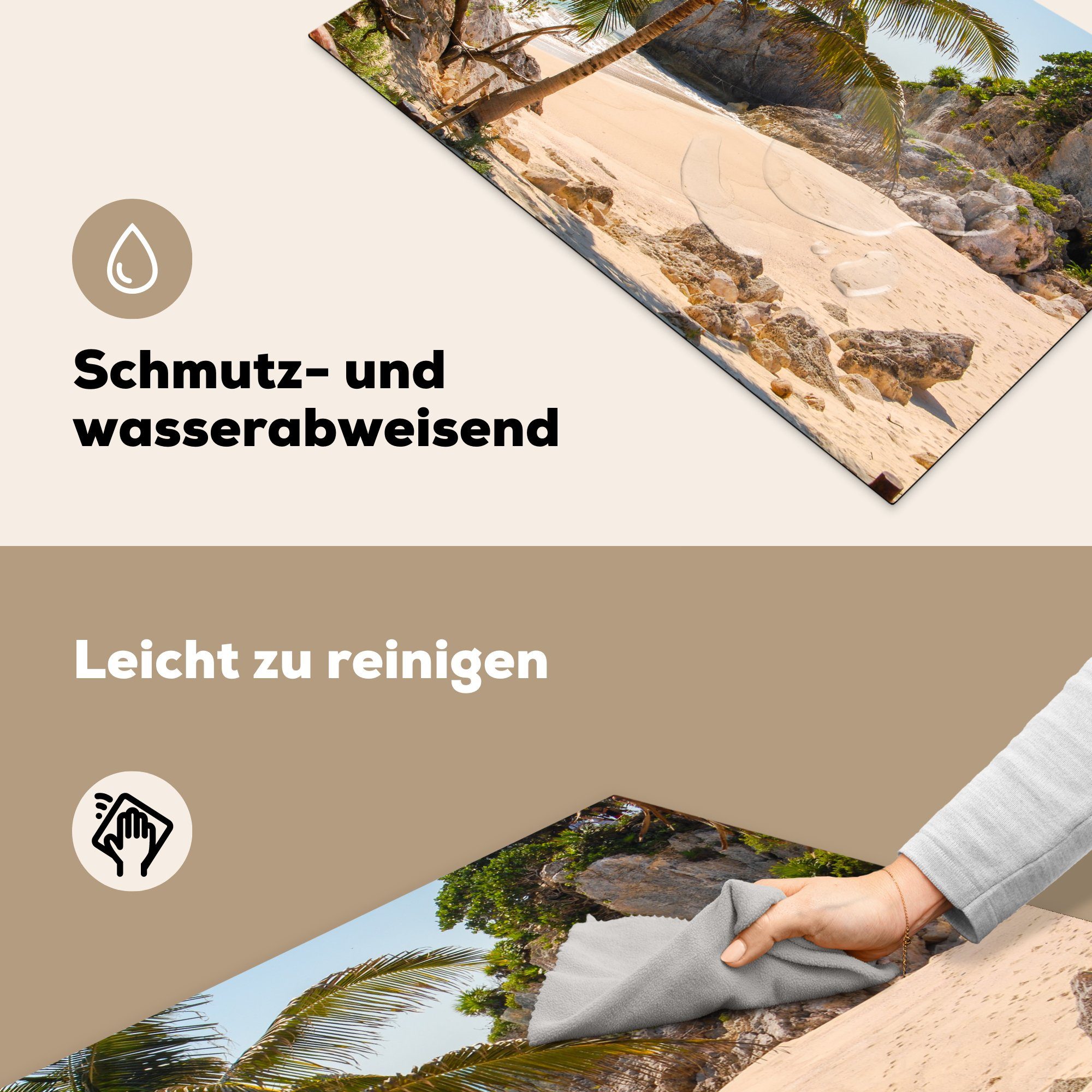 MuchoWow Herdblende-/Abdeckplatte die für Tulum Tropischer der küche, 81x52 Mexiko, Riviera bei tlg), (1 Induktionskochfeld Schutz cm, Ceranfeldabdeckung in Strand an Maya Vinyl