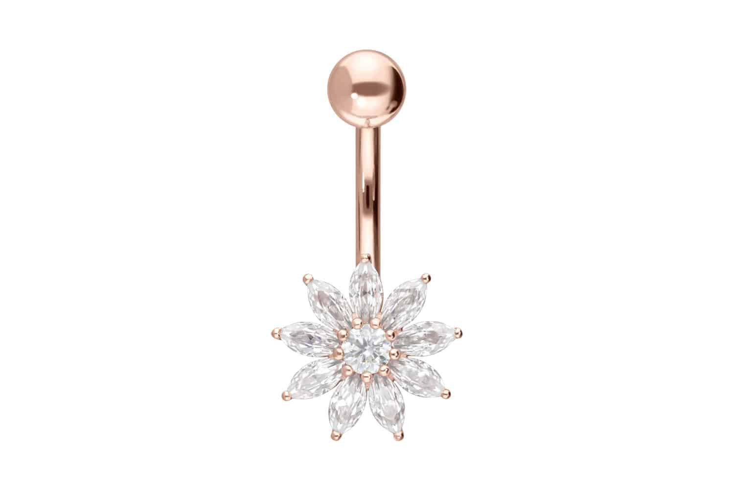 PIERCINGLINE Bauchnabelpiercing 14/18 Karat Gold Bananabell MOISSANIT-BLUME (Bananabells, 1-tlg)